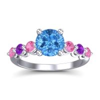 Swiss Blue Topaz Ring In Palladium With Pink Tourmaline And Amethyst Kirita Round Classic Ring