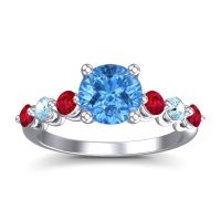 Swiss Blue Topaz Ring In Platinum With Ruby And Aquamarine Kirita Round Classic Ring