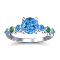 Swiss Blue Topaz Ring In Palladium With Emerald Kirita Round Classic Ring