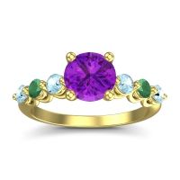 Amethyst Ring In 18k Yellow Gold With Aquamarine And Emerald Kirita Round Classic Ring