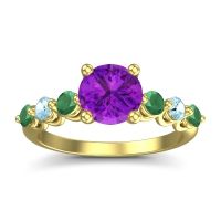 Amethyst Ring In 18k Yellow Gold With Emerald And Aquamarine Kirita Round Classic Ring