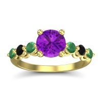 Amethyst Ring In 18k Yellow Gold With Emerald And Black Onyx Kirita Round Classic Ring