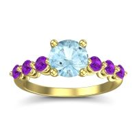 Aquamarine Ring In 18k Yellow Gold With Amethyst Kirita Round Classic Ring