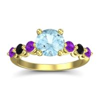 Aquamarine Ring In 18k Yellow Gold With Amethyst And Black Onyx Kirita Round Classic Ring