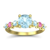 Aquamarine Ring In 14k Yellow Gold With Pink Tourmaline Kirita Round Classic Ring