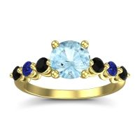Aquamarine Ring In 14k Yellow Gold With Black Onyx And Blue Sapphire Kirita Round Classic Ring