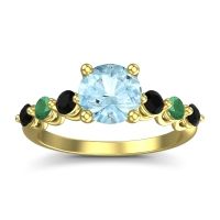 Aquamarine Ring In 18k Yellow Gold With Black Onyx And Emerald Kirita Round Classic Ring