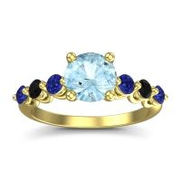 Aquamarine Ring In 14k Yellow Gold With Blue Sapphire And Black Onyx Kirita Round Classic Ring