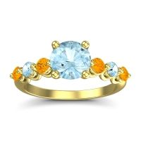 Aquamarine Ring In 14k Yellow Gold With Citrine Kirita Round Classic Ring