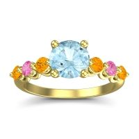 Aquamarine Ring In 18k Yellow Gold With Citrine And Pink Tourmaline Kirita Round Classic Ring