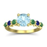 Aquamarine Ring In 14k Yellow Gold With Emerald And Blue Sapphire Kirita Round Classic Ring