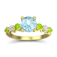 Aquamarine Ring In 18k Yellow Gold With Peridot And Lab Diamond Kirita Round Classic Ring