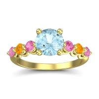Aquamarine Ring In 14k Yellow Gold With Pink Tourmaline And Citrine Kirita Round Classic Ring