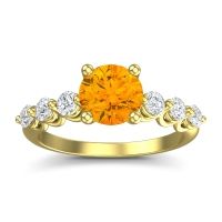 Citrine Ring In 18k Yellow Gold With Diamond And Lab Diamond Kirita Round Classic Ring