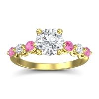Lab Diamond Engagement Ring In 14k Yellow Gold With Pink Tourmaline And Diamond - Kirita Round Classic Ring