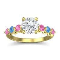 Lab Diamond Ring In 14k Yellow Gold With Pink Tourmaline And Swiss Blue Topaz Kirita Round Classic Ring