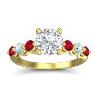 Lab Diamond Ring In 14k Yellow Gold With Ruby And Aquamarine Kirita Round Classic Ring