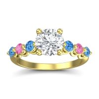 Lab Diamond Ring In 18k Yellow Gold With Swiss Blue Topaz And Pink Tourmaline Kirita Round Classic Ring