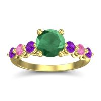 Emerald Ring In 18k Yellow Gold With Amethyst And Pink Tourmaline Kirita Round Classic Ring
