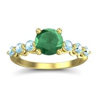 Lab Emerald Ring In 18k Yellow Gold With Aquamarine Kirita Round Classic Ring