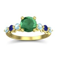 Emerald Ring In 18k Yellow Gold With Aquamarine And Blue Sapphire Kirita Round Classic Ring