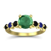 Emerald Ring In 14k Yellow Gold With Black Onyx And Blue Sapphire Kirita Round Classic Ring