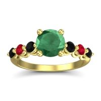 Lab Emerald Ring In 18k Yellow Gold With Black Onyx And Ruby Kirita Round Classic Ring