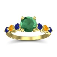 Emerald Ring In 18k Yellow Gold With Blue Sapphire And Citrine Kirita Round Classic Ring