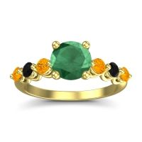 Emerald Ring In 18k Yellow Gold With Citrine And Black Onyx Kirita Round Classic Ring