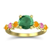 Emerald Ring In 14k Yellow Gold With Citrine And Pink Tourmaline Kirita Round Classic Ring