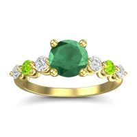 Emerald Ring In 14k Yellow Gold With Lab Diamond And Peridot Kirita Round Classic Ring