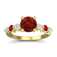 Garnet Ring In 18k Yellow Gold With Diamond And Ruby Kirita Round Classic Ring
