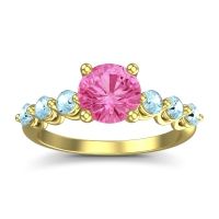 Pink Tourmaline Ring In 14k Yellow Gold With Aquamarine Kirita Round Classic Ring