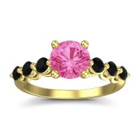 Pink Tourmaline Ring In 14k Yellow Gold With Black Onyx Kirita Round Classic Ring