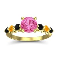 Pink Tourmaline Ring In 18k Yellow Gold With Black Onyx And Citrine Kirita Round Classic Ring