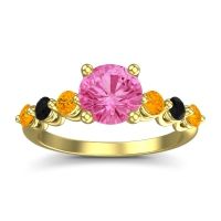 Pink Tourmaline Ring In 18k Yellow Gold With Citrine And Black Onyx Kirita Round Classic Ring