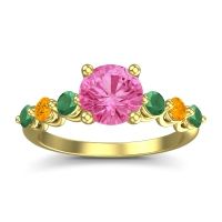 Pink Tourmaline Ring In 14k Yellow Gold With Emerald And Citrine Kirita Round Classic Ring