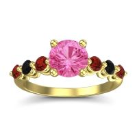 Pink Tourmaline Ring In 14k Yellow Gold With Garnet And Black Onyx Kirita Round Classic Ring
