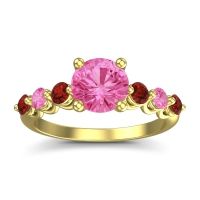 Pink Tourmaline Ring In 14k Yellow Gold With Garnet Kirita Round Classic Ring