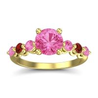 Pink Tourmaline Ring In 14k Yellow Gold With Garnet Kirita Round Classic Ring