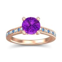 Amethyst Ring In 18K Rose Gold With Aquamarine And Swiss Blue Topaz Vakra Round Classic Ring