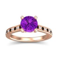 Amethyst Engagement Ring In 18K Rose Gold With Black Onyx And Diamond - Vakra Round Classic Ring