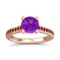 Amethyst Ring In 18K Rose Gold With Garnet Vakra Round Classic Ring