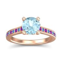 Aquamarine Ring In 18K Rose Gold With Amethyst And Swiss Blue Topaz Vakra Round Classic Ring