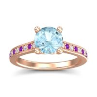 Aquamarine Ring In 14K Rose Gold With Lab Diamond And Amethyst Vakra Round Classic Ring