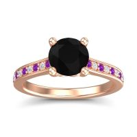Black Onyx Ring In 18K Rose Gold With Amethyst And Lab Diamond Vakra Round Classic Ring