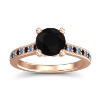 Black Onyx Ring In 18K Rose Gold With Swiss Blue Topaz Vakra Round Classic Ring