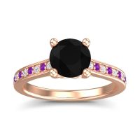 Black Onyx Ring In 18K Rose Gold With Lab Diamond And Amethyst Vakra Round Classic Ring