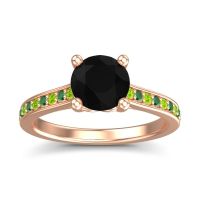 Black Onyx Ring In 18K Rose Gold With Peridot And Emerald Vakra Round Classic Ring
