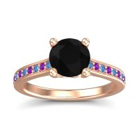 Black Onyx Ring In 18K Rose Gold With Swiss Blue Topaz And Amethyst Vakra Round Classic Ring